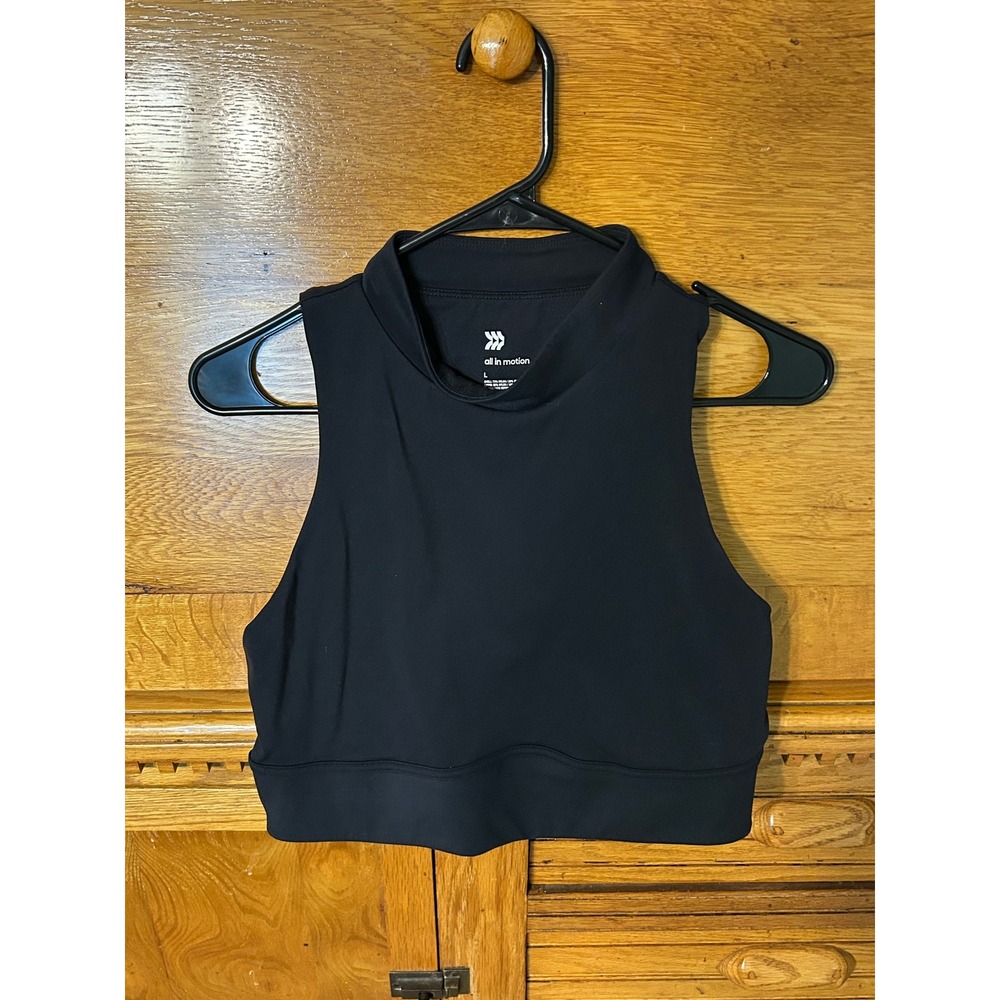All in Motion Athleisure Black High Neck Sports Bra Mock Neck Cutout Crop Top